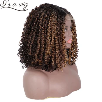 I's a wig Синтетические Парики Выделяют Афро Кудрявые Кудрявые Парики для Женщин Омбре Красно-Коричневые Смешанные Черные Волосы для Косплея Halloween Daily