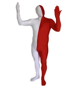 Раздельное боди Унисекс из спандекса, костюм Зентай для вечеринки, комбинезон, многоцветный, белый и красный