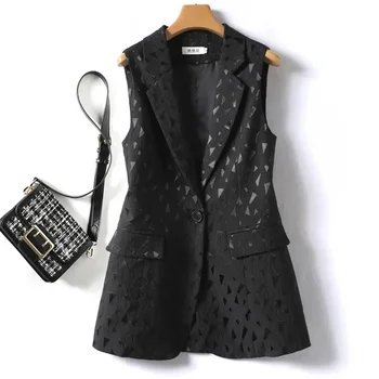 Черный костюмный жилет, женская куртка, женская майка 2023, Новый весенне-осенний универсальный пиджак с воротником-стойкой, тренд на пиджак