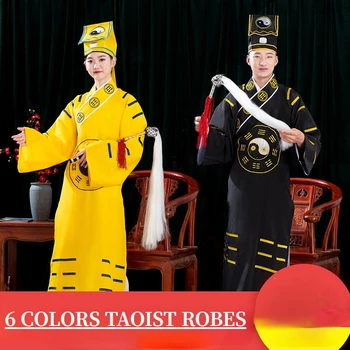 6 цветов, Традиционные китайские даосские халаты для взрослых, костюмы священников, Одежда монахов Маошань, Халат Шаолинь Тайцзи со шляпой-венчиком
