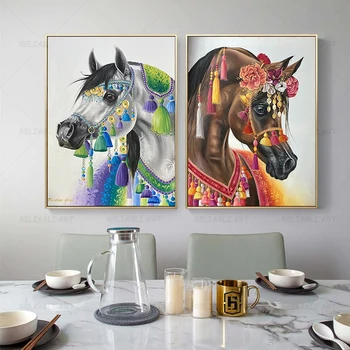 Арабская гнедая лошадь Арабская СероКоричневая лошадь Картина маслом Настенное искусство Цветы Все наборы Плакаты и принты для декора гостиной Cuadros