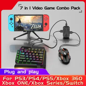 Игровая Клавиатура И Мышь 7 В 1, Комбинированная Одноручная Клавиатура с RGB Подсветкой, Мыши С Конвертером-Адаптером Для PS4 PS5 N-Switch
