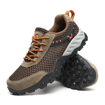 Летняя мужская походная обувь из сетки и кожи, высококачественные дышащие кроссовки для мужчин, уличная обувь для горных путешествий, большой размер