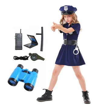 Полицейские костюмы для девочек, Детские полицейские Игрушки, подарки на Хэллоуин, Косплей, Синие пуговицы, женские полицейские платья