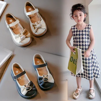Модная кожаная обувь для девочек, весенняя детская обувь принцессы, повседневная, с мягкой подошвой, противоскользящая, Размер 23-36