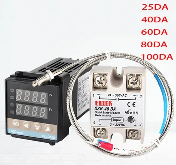 Цифровой PID-регулятор температуры 100-240 В + датчик термопары 25 ~ 100DA SSR + K