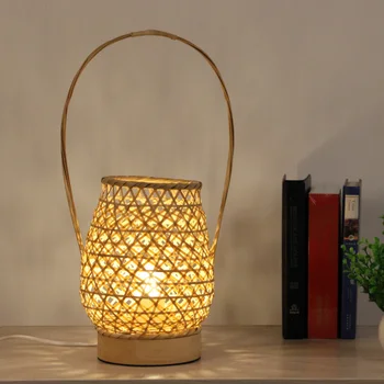 Винтажная бамбуковая светодиодная настольная лампа ручной работы, прикроватные лампы для гостиной, спальни, кабинета, декоративная настольная лампа, Рождественское украшение