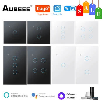 Aubess WiFi Smart Switch Нейтральный провод Нужен Tuya ЕС / США Сенсорный переключатель таймера с дистанционным управлением через Alexa Google Home Smart Life