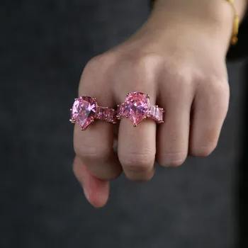 Роскошный дизайн с крупными розовыми каплями воды, Обручальные кольца с кубическим цирконием, Розовый кристалл, Мини-CZ Круглый для женщин, Изысканные ювелирные изделия Целиком