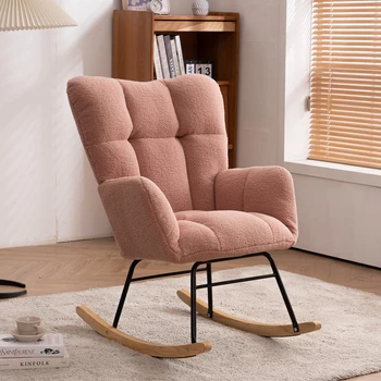 Современное розовое плюшевое кресло-качалка с ворсистой обивкой середины века, мягкое сиденье для гостиной, спальни