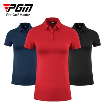 Летние женские рубашки для гольфа PGM, женская футболка с короткими рукавами, спортивная облегающая одежда, Быстросохнущая дышащая одежда для гольфа и тенниса YF442