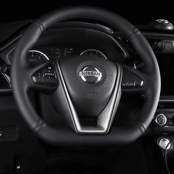 Сшитая вручную черная кожаная крышка рулевого колеса на заказ для Nissan Maxima